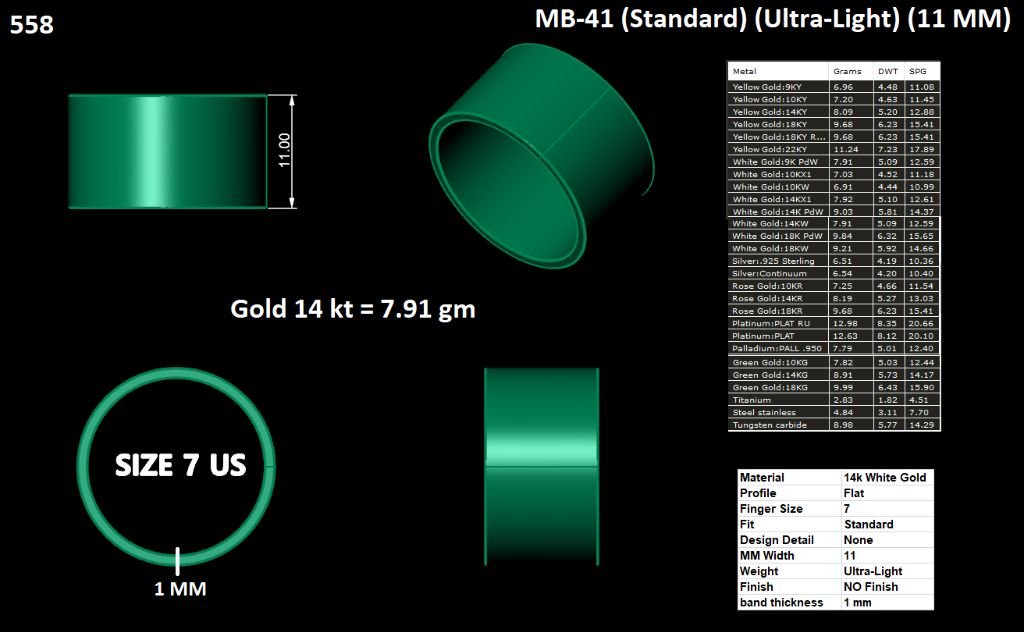 CAD Drawing - MB-41 Standard Ultra-Light 11MM Ring