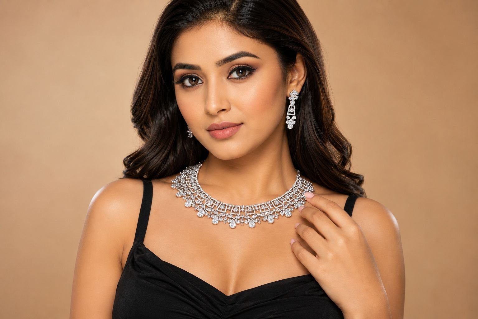 After - AI Model wearing necklace set
